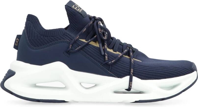 Emporio Armani EA7 Chunky Sole Gebreide Lage Sneakers Blue Heren