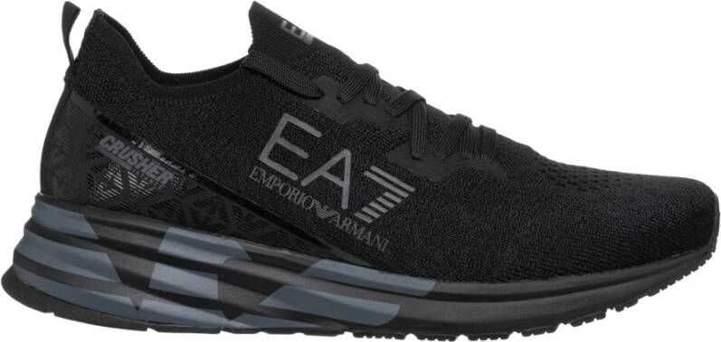 Emporio Armani EA7 Eenvoudige Vetersluiting Crusher Sneakers Black Heren