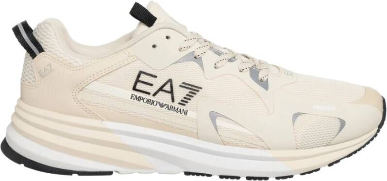 Emporio Armani EA7 Eenvoudige Vetersneakers Beige Heren