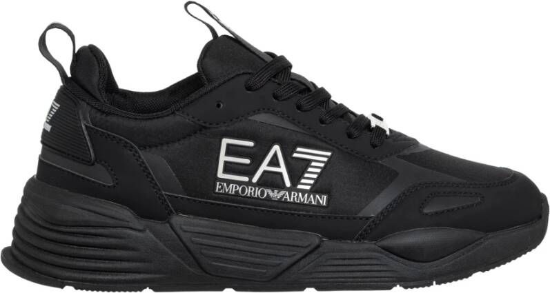 Emporio Armani EA7 Eenvoudige Vetersneakers Black Heren