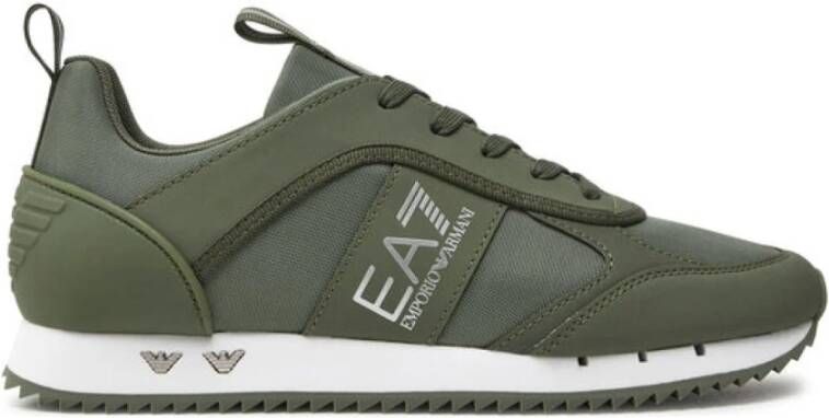 Emporio Armani EA7 Groene textiel en PU leren sneakers Green Heren