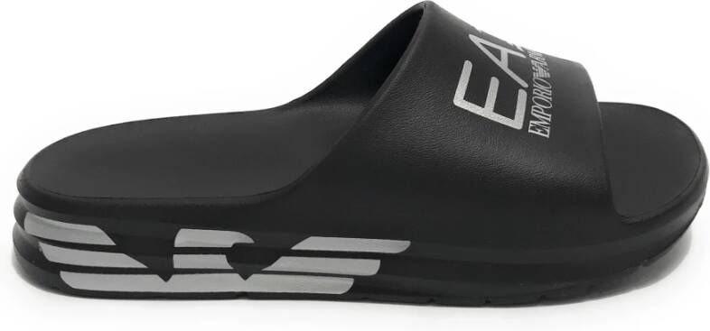 Emporio Armani EA7 Heren Zwarte Zilveren Rubberen Slipper Zwart Heren