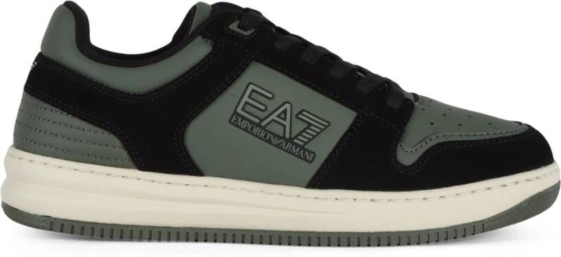 Emporio Armani EA7 Leren Sneakers met Logo Print Green Heren