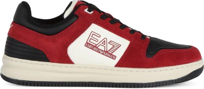 Emporio Armani EA7 Leren Sneakers met Logo Print Red Heren