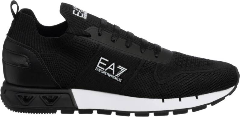 Emporio Armani EA7 Zwarte Gebreide Sneakers Logo Print Black Heren