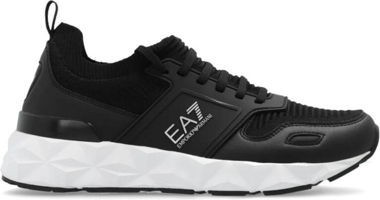 Emporio Armani EA7 Zwarte Sneakers Textuurafwerking Paneelontwerp Black Dames