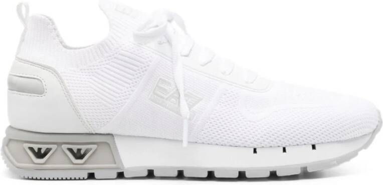 Emporio Armani EA7 Witte Gebreide Sneakers Logo Detail White Heren