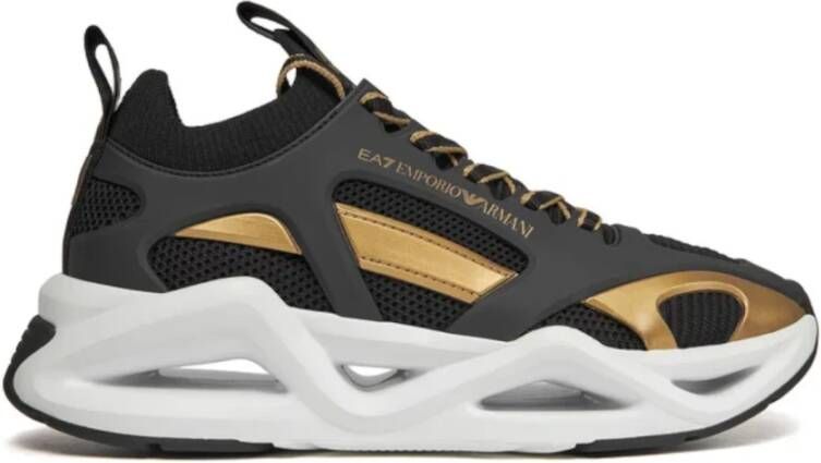 Emporio Armani EA7 Zwarte en Gouden Herensneakers Multicolor Heren