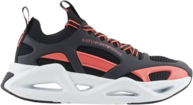 Emporio Armani EA7 Zwarte en rode sneaker met mesh en thermoplastische inzetstukken Black Heren