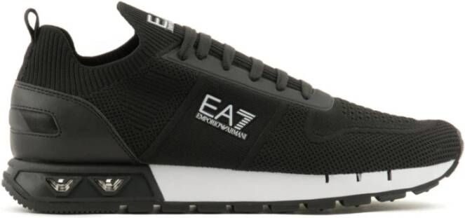 Emporio Armani EA7 Zwarte Gebreide Sneakers Logo Print Black Heren