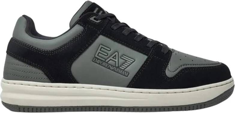 Emporio Armani EA7 Zwarte leren sneakers met zijlogo Black Heren