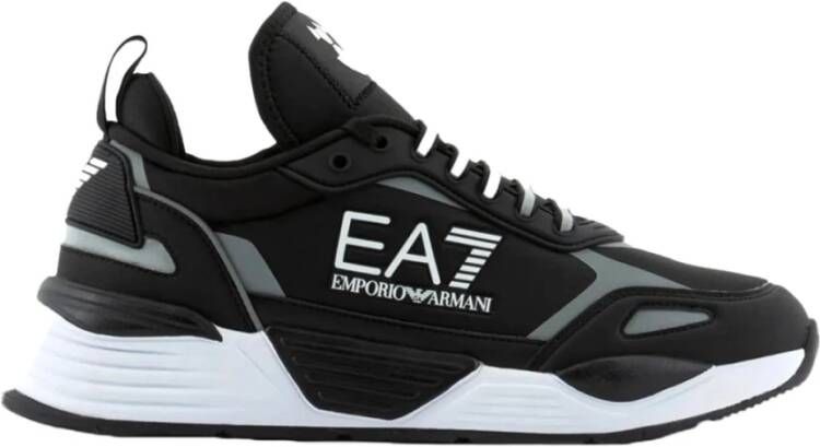 Emporio Armani EA7 Zwarte Sneakers Gedrukt Logo Ronde Neus Black Heren