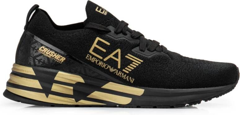 Emporio Armani EA7 Zwarte Sneakers met Gouden Logo Black Dames