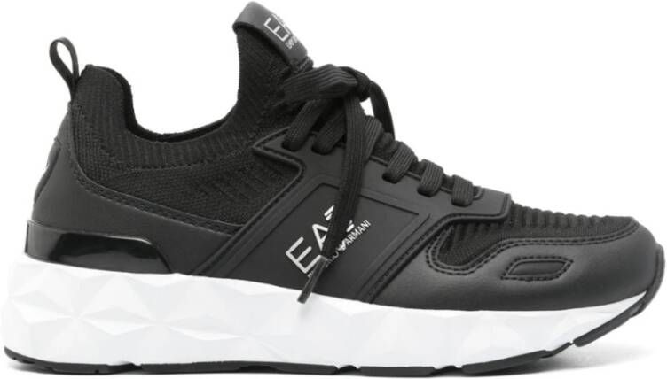 Emporio Armani EA7 Zwarte Sneakers Textuurafwerking Paneelontwerp Black Dames