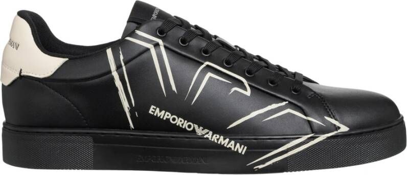 Emporio Armani Eenvoudige Vetersneakers Black Heren