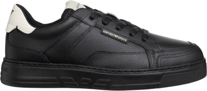 Emporio Armani Eenvoudige Vetersneakers Black Heren