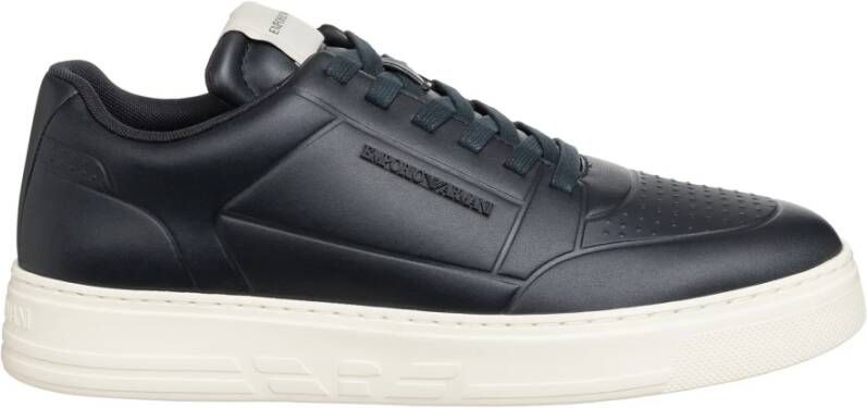 Emporio Armani Eenvoudige Vetersneakers Blue Heren