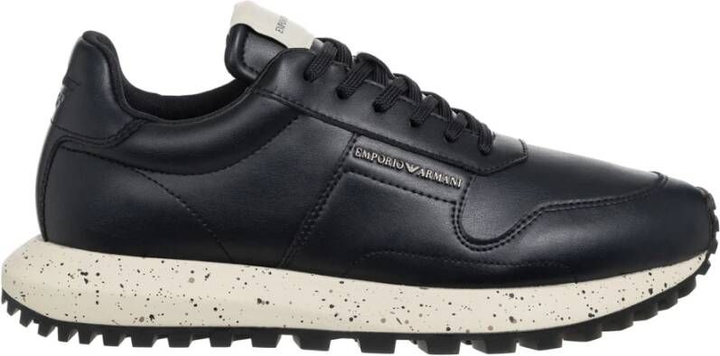 Emporio Armani Eenvoudige Vetersneakers Blue Heren