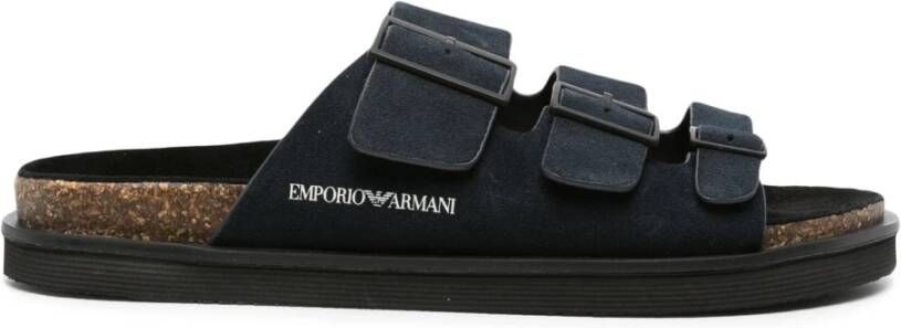 Emporio Armani Blauwe Casual Platte Sandaal Blue Heren