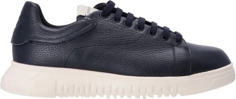 Emporio Armani Gehamerde leren herensneakers Blue Heren