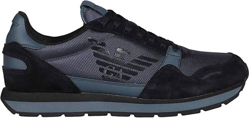 Emporio Armani Lage sneakers met suède inzetstukken Blue Heren