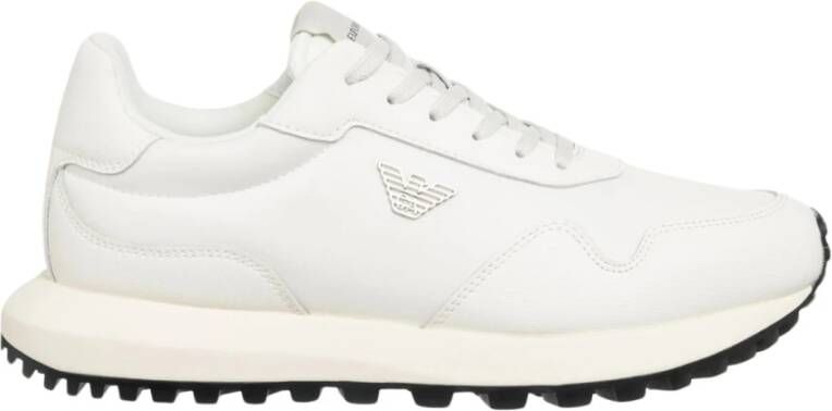 Emporio Armani Witte Saffiano Sneaker met Adelaarplaatje White Heren