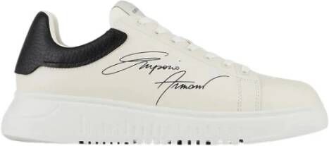 Emporio Armani Leren Sneakers met Geribbelde Rubberen Zool White Heren