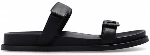 Emporio Armani Leather slides with logo Zwart Dames