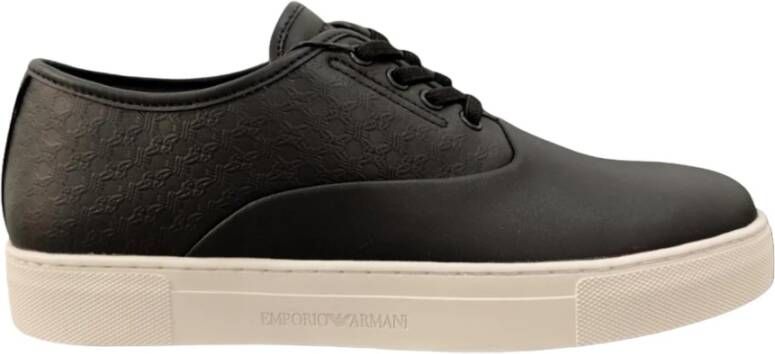 Emporio Armani Leren Sneakers met Reliëf Detail Black Heren