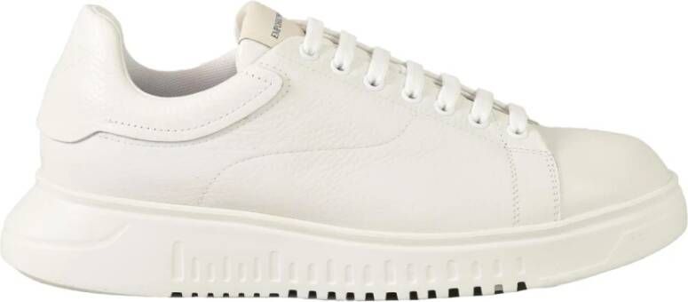 Emporio Armani Leren Sneakers met Rubberen Zool White Heren