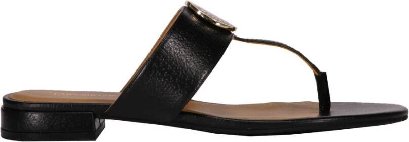 Emporio Armani Leren teenslippers met metalen plaat Black Dames