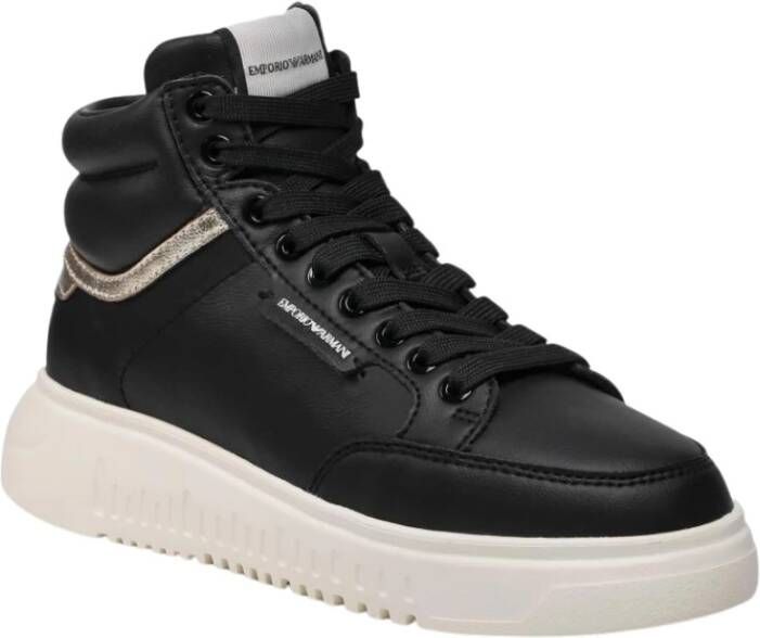 Emporio Armani Leren Veterschoenen Effen Kleur Black Dames