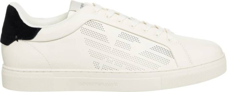 Emporio Armani Leren Vetersluiting Sneakers Effen Patroon White Heren