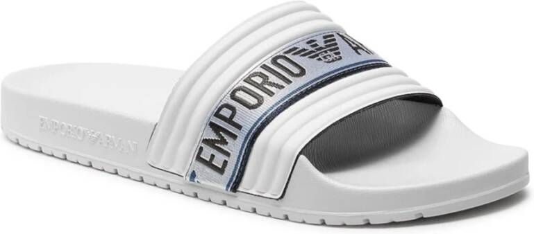 Emporio Armani Platte PVC Logo Sandalen Wit White Heren