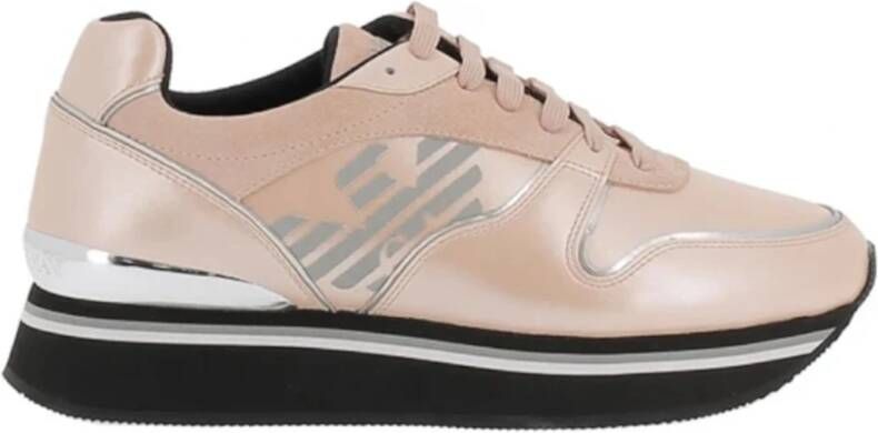 Emporio Armani Roze Leren Sneakers met Suède Inzetstukken Pink Dames