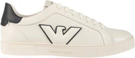 Emporio Armani Italiaanse Leren Sneakers met Ingelegd Adelaarslogo White Heren