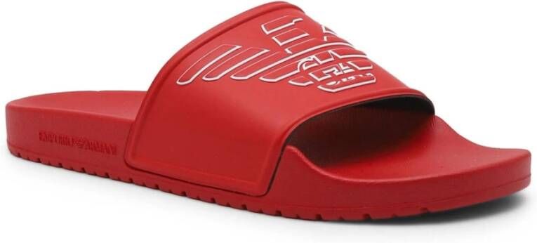 Emporio Armani Gedurfde Logo Print PVC Sliders Red Unisex