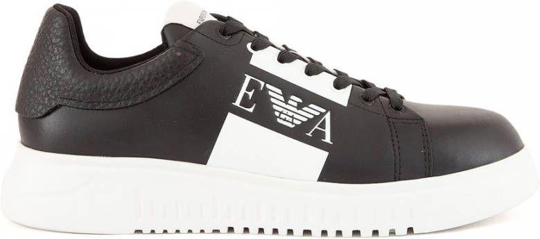 Emporio Armani Zwarte Leren Sneakers met Contrastlogo Black Heren