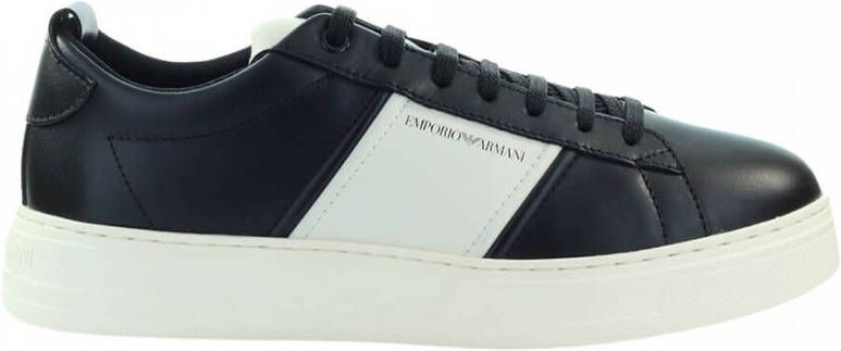 Emporio Armani Zwarte leren sneakers met witte contrastinzetten en logo-opschrift 43.5 Black Heren