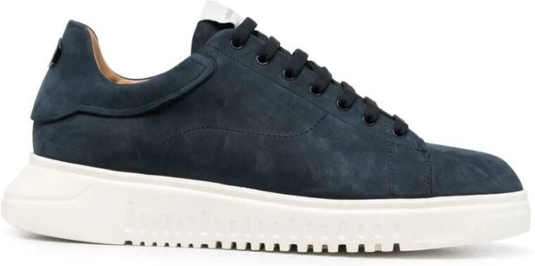 Emporio Armani Blauwe Suède Lage Sneakers Blue Heren