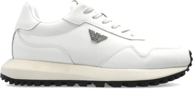 Emporio Ar i Witte Saffiano Sneaker met Adelaarplaatje White