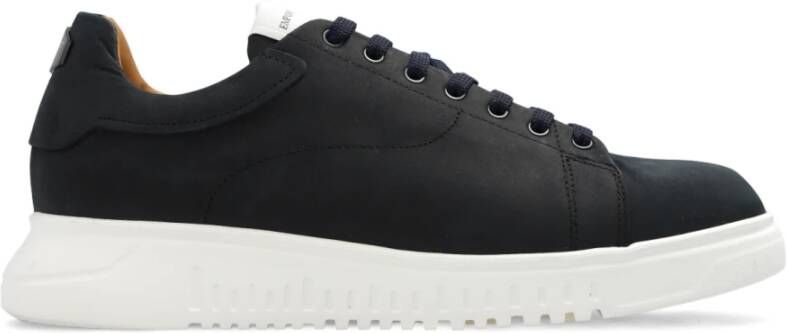 Emporio Armani Blauwe Suède Lage Sneakers Blue Heren