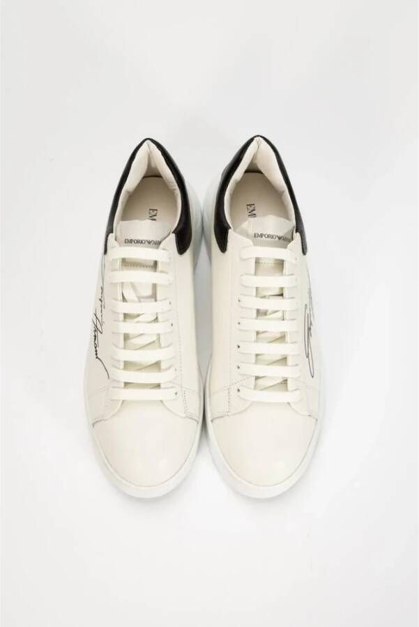 Emporio Armani Leren Sneakers met Geribbelde Rubberen Zool White Heren