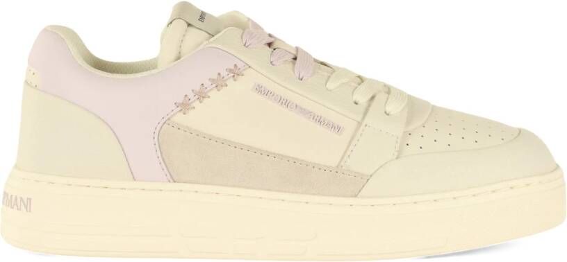 Emporio Armani Sneakers van leer en eco-leer met logo Beige Dames