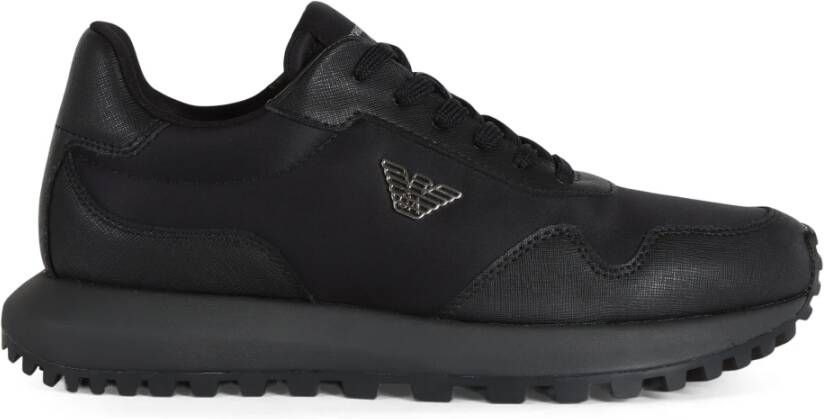 Emporio Armani Sneakers van leer en technische stof Black Heren