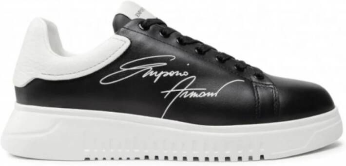 Emporio Armani Leren Vetersluiting Sneakers Effen Patroon Black Heren