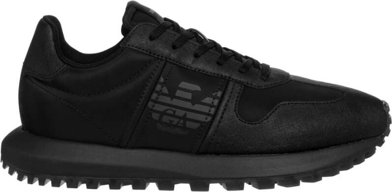 Emporio Armani Zwarte Mesh Sneakers met Suède Details Black Heren