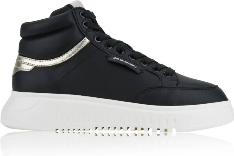 Emporio Armani Leren Veterschoenen Ronde Neus Sneakers Black Dames