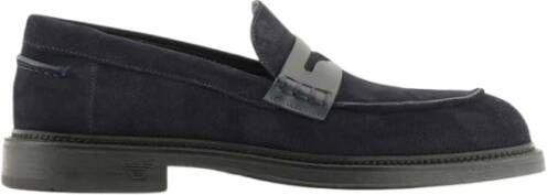 Emporio Armani Suède Mocassin Rubberen Zool Platte Schoenen Blue Heren