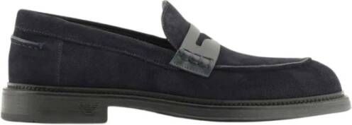 Emporio Armani Suède Mocassin Rubberen Zool Platte Schoenen Blue Heren